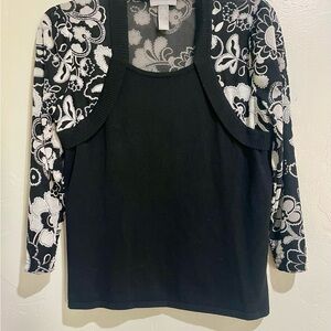 Investments Black and White Floral Blouse